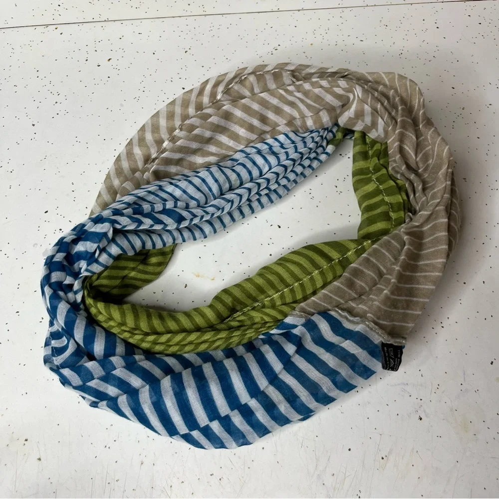 The Royal Standard Infinity Scarf Women’s Blue Green Tan Striped Lightweight